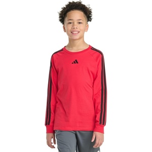 image:imageadidas Boys Long Sleeve Small Embroidered Logo 3Stripe TeePure Ruby