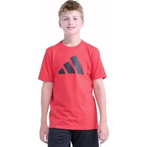 image:imageadidas Boys Short Sleeve Logo TShirt  Soft Cotton Blend Jersey Regular Fit Ribbed CrewneckB Red