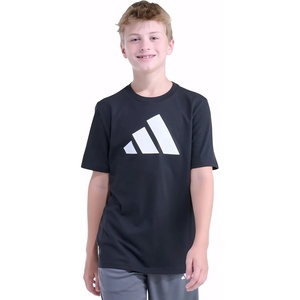 image:imageadidas Boys Short Sleeve Logo TShirt  Soft Cotton Blend Jersey Regular Fit Ribbed CrewneckBlack