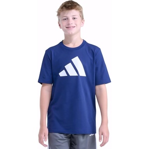 image:imageadidas Boys Short Sleeve Logo TShirt  Soft Cotton Blend Jersey Regular Fit Ribbed CrewneckDk Blue