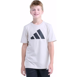 image:imageadidas Boys Short Sleeve Logo TShirt  Soft Cotton Blend Jersey Regular Fit Ribbed CrewneckNatural