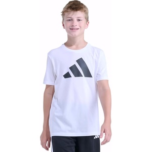 image:imageadidas Boys Short Sleeve Logo TShirt  Soft Cotton Blend Jersey Regular Fit Ribbed CrewneckWhite