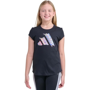 image:imageadidas Girls Short Sleeve Logo Graphic TShirt  Soft Cotton or Cotton Blend Jersey Tee Ribbed CrewneckBlack