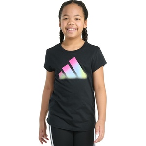 image:imageadidas Girls Short Sleeve Logo Graphic TShirt  Soft Cotton or Cotton Blend Jersey Tee Ribbed CrewneckBlack Multi