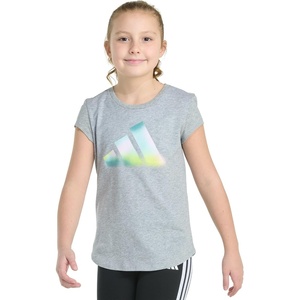 image:imageadidas Girls Short Sleeve Logo Graphic TShirt  Soft Cotton or Cotton Blend Jersey Tee Ribbed CrewneckGrey With Multicolor