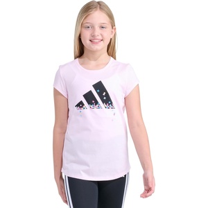 image:imageadidas Girls Short Sleeve Logo Graphic TShirt  Soft Cotton or Cotton Blend Jersey Tee Ribbed CrewneckMedium Pink