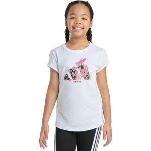 image:imageadidas Girls Short Sleeve Logo Graphic TShirt  Soft Cotton or Cotton Blend Jersey Tee Ribbed CrewneckWhite Multi