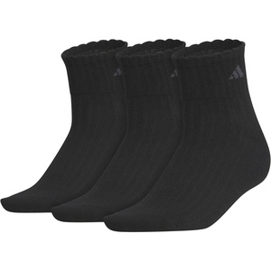 image:imageadidas Womens Scalloped Socks 3 Pairs Quarter Ankle HeightBlackCarbon Grey