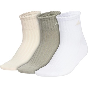 image:imageadidas Womens Scalloped Socks 3 Pairs Quarter Ankle HeightCrystal Linen BeigeSilver Pebble GreyWhite