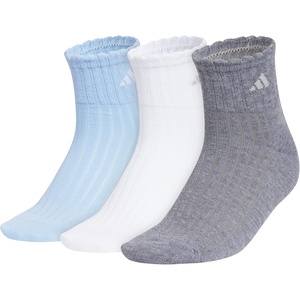 image:imageadidas Womens Scalloped Socks 3 Pairs Quarter Ankle HeightGlow BlueWhiteGrey