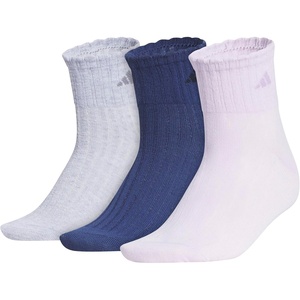 image:imageadidas Womens Scalloped Socks 3 Pairs Quarter Ankle HeightIce LavenderNoble IndigoCool Light Heather