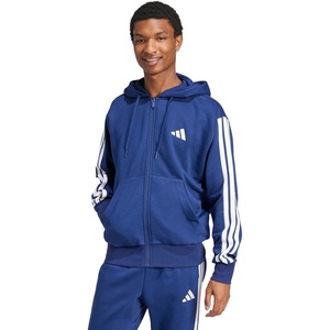 image:imageadidas Mens Essentials 3stripes Fleece Fullzip Hooded Track TopDark BlueWhite