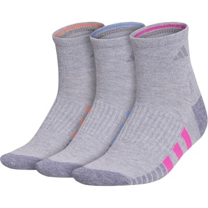 image:imageadidas Womens Cushioned Socks 3 PairsCool Light HeatherLucid Fuchsia PinkBlue Fusion30Quarter